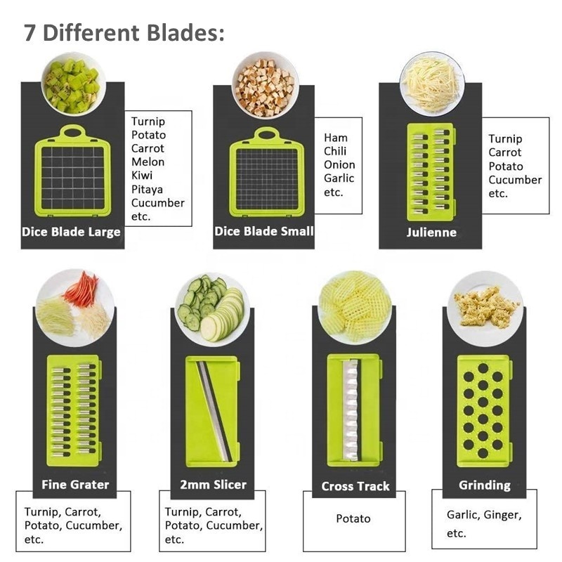 Multi Function 12 in 1 Fruit and Vegetable Veggie Onion Carrot Potato Cheese Mandoline Chopper Grater Slicer Cutting Tool