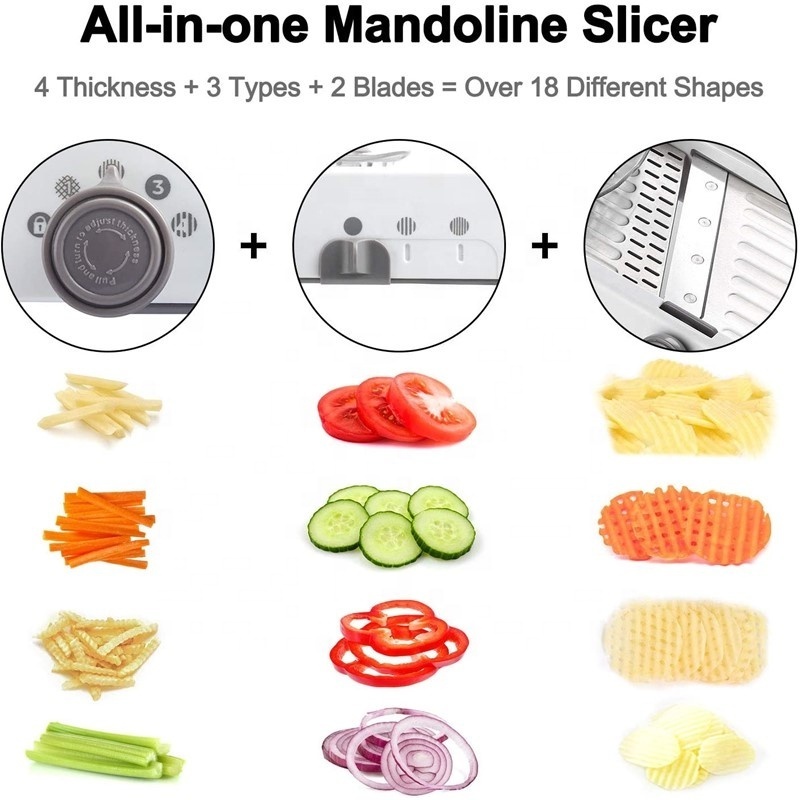 Multi Function 18 in 1 Fruit Vegetable Veggie Onion Carrot Potato Mandoline Chopper Grater Julienne Slicer Cutting Tool