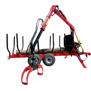 ATV trailer log grab loading grapple 4.2/4.7/5.5/6.5/7m hydraulic timber crane for 6T/8T/10Ttractor forest machinery in Canada