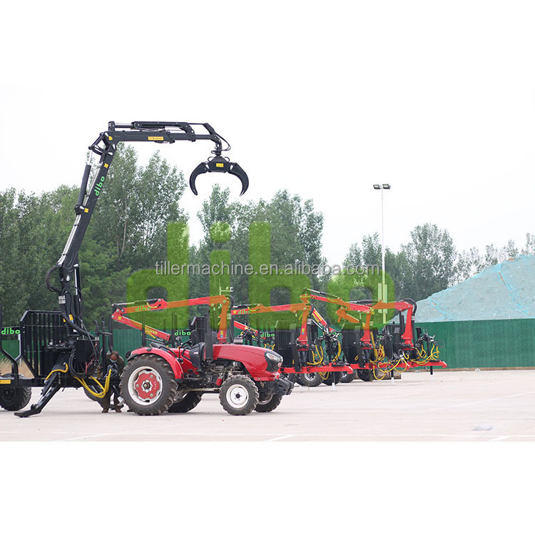 forestry machine ATV wood log crane carrier trailer diesel pump hydraulic 4WD driver tong grab timber crane with tractor