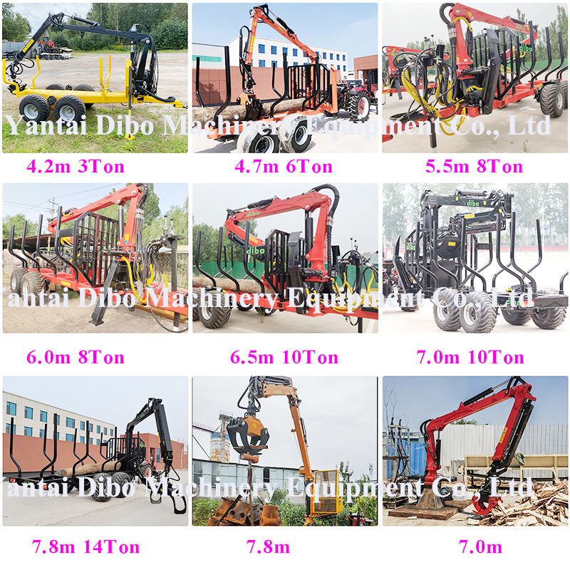 Log crane grapple timber grapple CE 3 Point Hitch log loader machine diesel pump station log grapple 7.8m timber crane in China