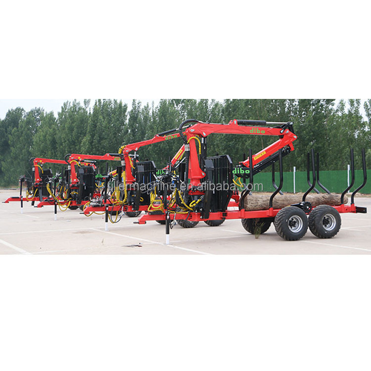 forestry machine ATV wood log crane carrier trailer diesel pump hydraulic 4WD driver tong grab timber crane with tractor