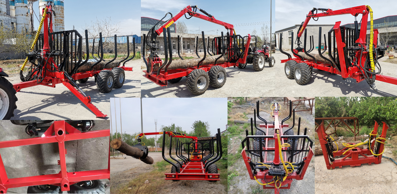 ATV trailer log grab loading grapple 4.2/4.7/5.5/6.5/7m hydraulic timber crane for 6T/8T/10Ttractor forest machinery in Canada