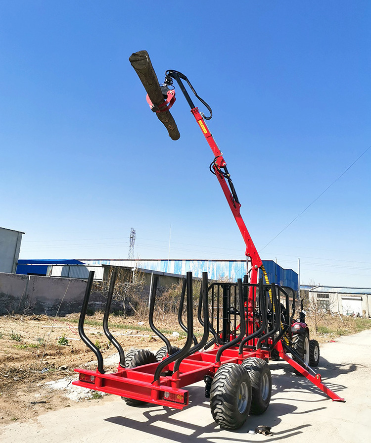 ATV trailer log grab loading grapple 4.2/4.7/5.5/6.5/7m hydraulic timber crane for 6T/8T/10Ttractor forest machinery in Canada