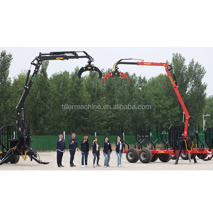 forestry machine ATV wood log crane carrier trailer diesel pump hydraulic 4WD driver tong grab timber crane with tractor