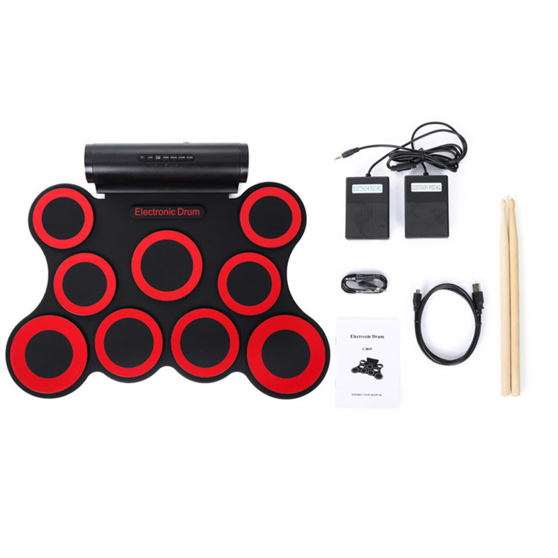 9-Pad Foldable Electronic Drum Set Silicone Roll up Electronic  drum kit With two built-in speakers Factory Wholesale Custom