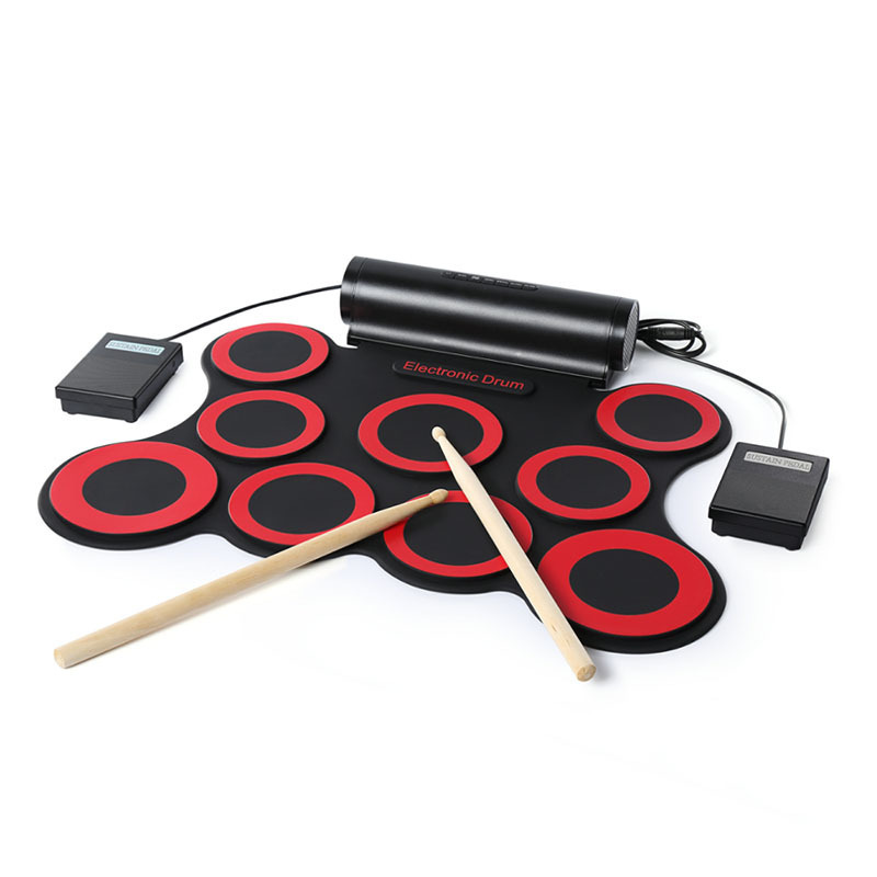 9-Pad Foldable Electronic Drum Set Silicone Roll up Electronic  drum kit With two built-in speakers Factory Wholesale Custom