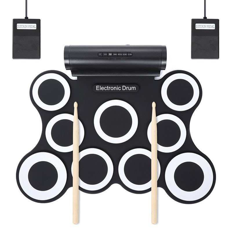 9-Pad Foldable Electronic Drum Set Silicone Roll up Electronic  drum kit With two built-in speakers Factory Wholesale Custom