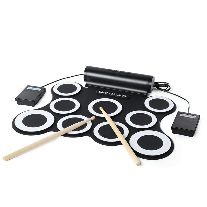 9-Pad Foldable Electronic Drum Set Silicone Roll up Electronic  drum kit With two built-in speakers Factory Wholesale Custom