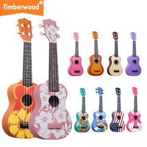 21 inch soprano orange flower Hawaii ukulele four string small guitar basswood ukulele for kids for OEM ukulele factory