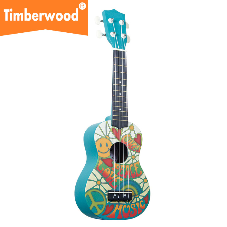 21 inch soprano orange flower Hawaii ukulele four string small guitar basswood ukulele for kids for OEM ukulele factory