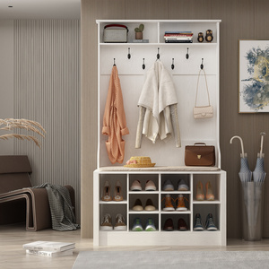 Living Room Multi-purpose White Wooden Wardrobe Shoe Cabinet Home Door Shoe Cabinet With Hanger Storage