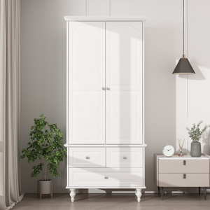 Wholesale Modern Simple 2-Doors 3-Drawers Freestanding White Bedroom Furniture Wooden Wardrobe for Storage Closet Wardrobe