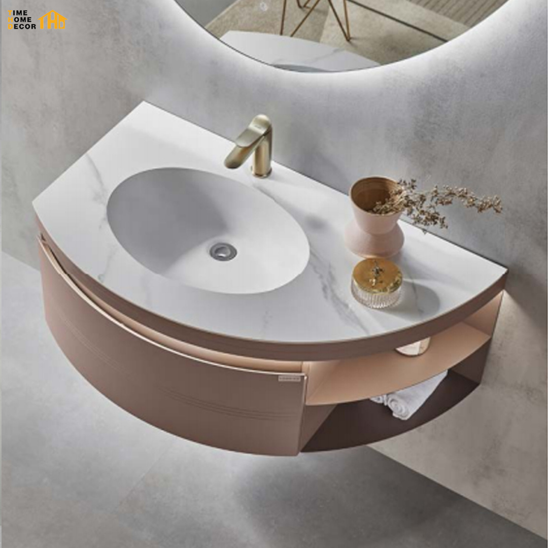 High Quality Marble or Porcelain Curved Bathroom Vanity 48 inch with Sink and Top