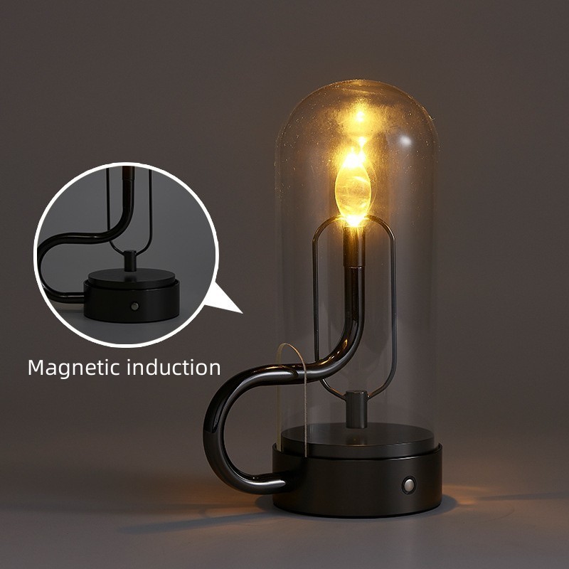 Rechargeable touch switch desk lamp magnet swing living room atmosphere lamp glass shade candle outdoor night light