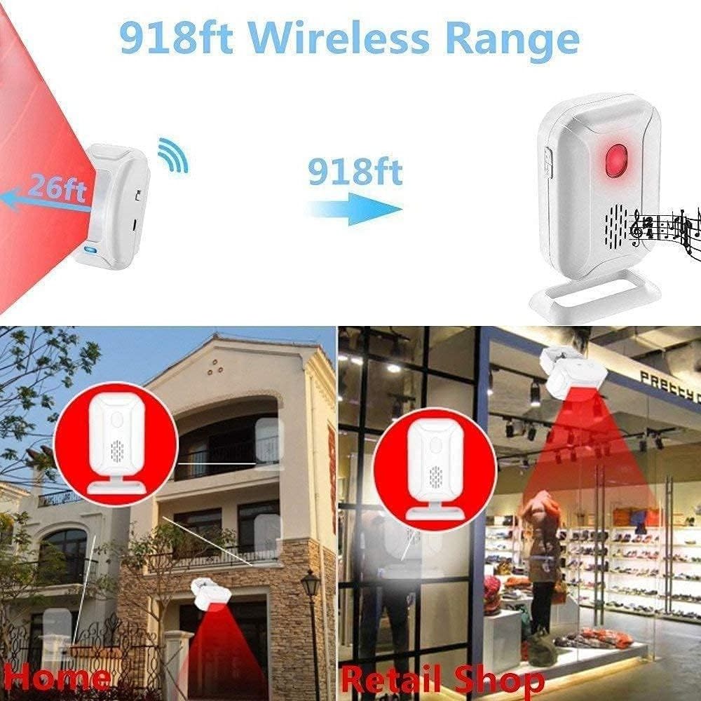 Wireless PIR Motion Sensor Detector Home Store Welcome Buzzer Security Alarm Chime for Business Mailbox Front Door Entry Alert