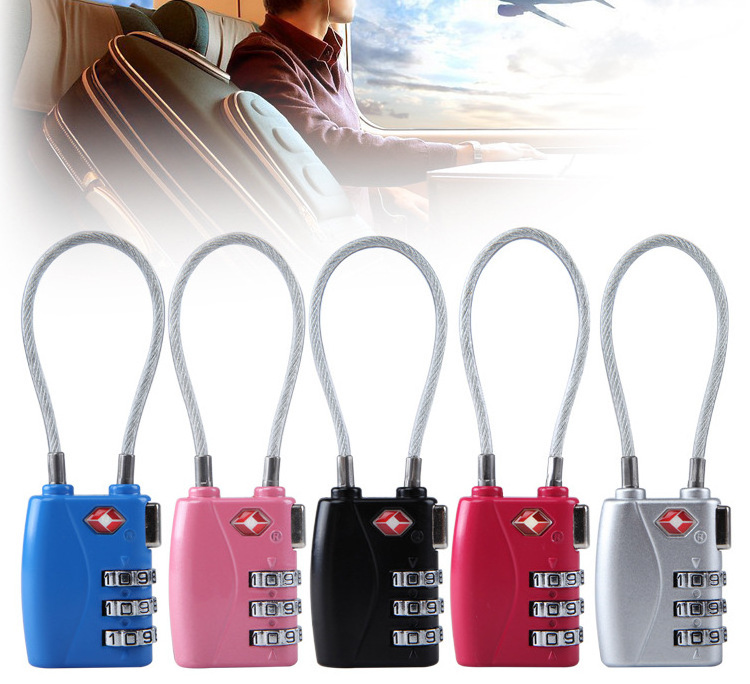 Wholesale Travel Retractable Password Cable Lock Luggage 3 Digit Combination TSA Lock