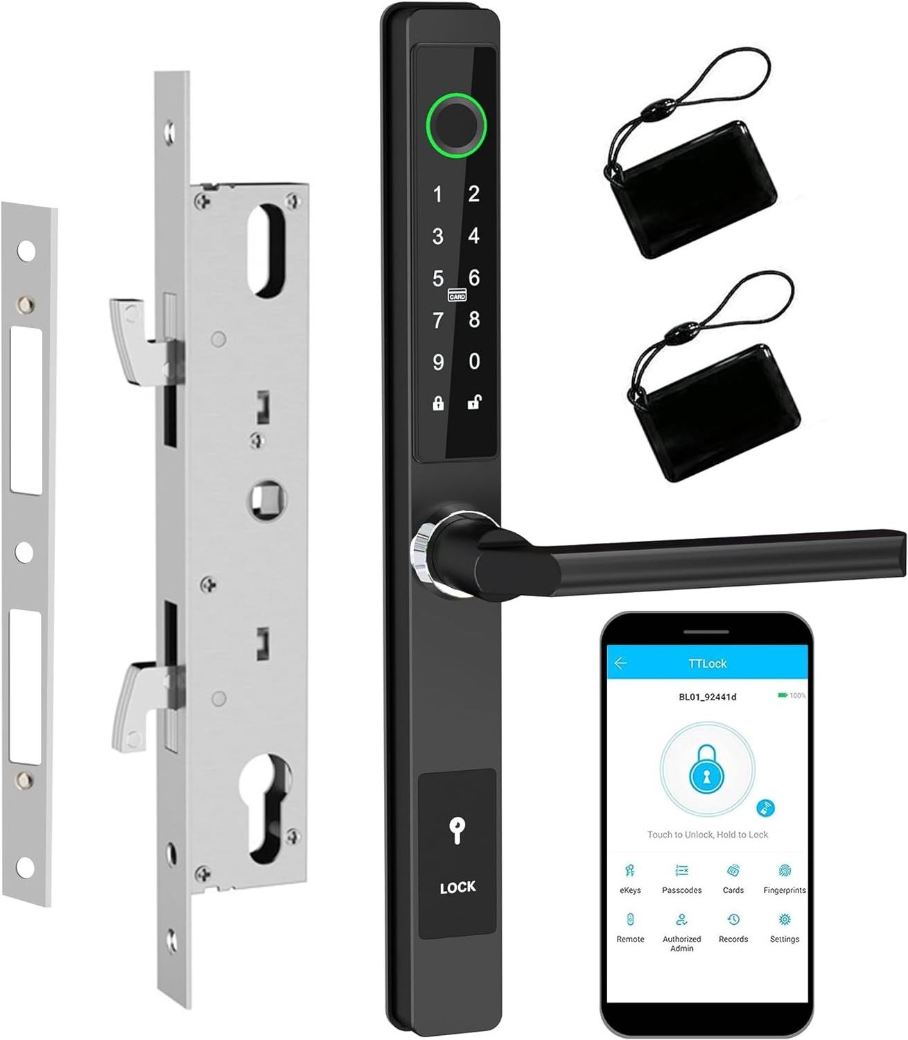 Keyless Entry Door Lock -Fingerprint Digital Keypad Door Lock for Aluminum Swing Door (Black)