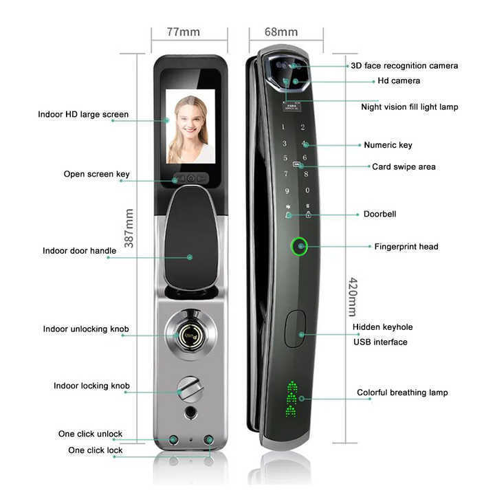 919 OEM 7 Ways Unlock Keyless App Remote Control 3d Face Recognition Wifi Fingerprint Smart Door Lock With Camera