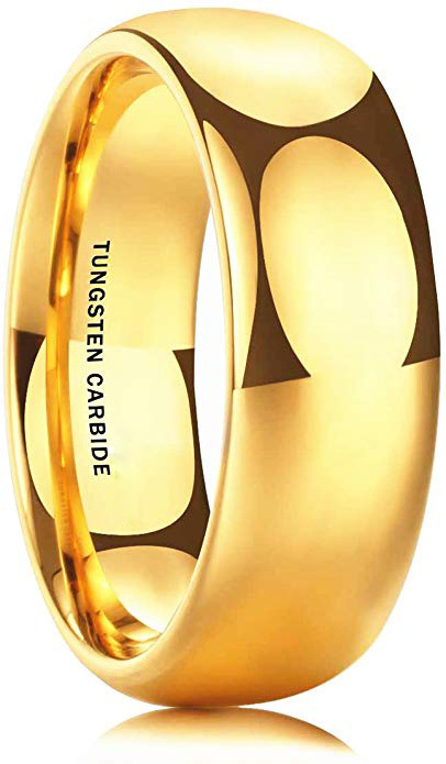 Glory Men's 4mm 6mm 8mm Tungsten Carbide Ring 24k Gold Plated Domed Polished Finish Wedding Band