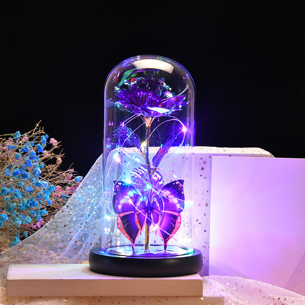 Valentine'S Day Navidad 2023 Forever Rose Flowers Artificial Rose In Glass Dome With Butterfly