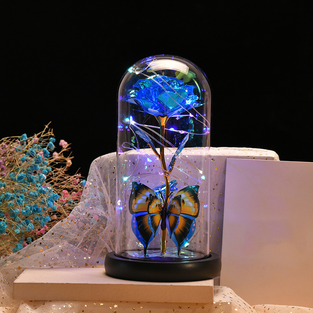 Valentine'S Day Navidad 2023 Forever Rose Flowers Artificial Rose In Glass Dome With Butterfly