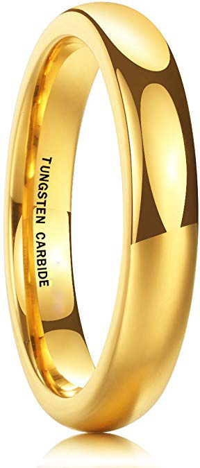 Glory Men's 4mm 6mm 8mm Tungsten Carbide Ring 24k Gold Plated Domed Polished Finish Wedding Band