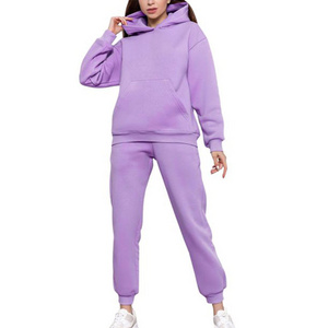 Cotton polyester casual custom 2 piece set purple pullover sweatpants unisex sweatsuit outfits hoodies jogger set tracksuits