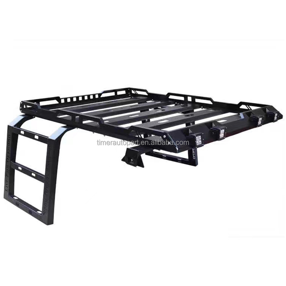 Camper Travel Outdoors Aluminium Car Toproof Luggage Tray Carrier Cargo Jeep Jk Jl Roof Rack With 2 Ladders And Lamps