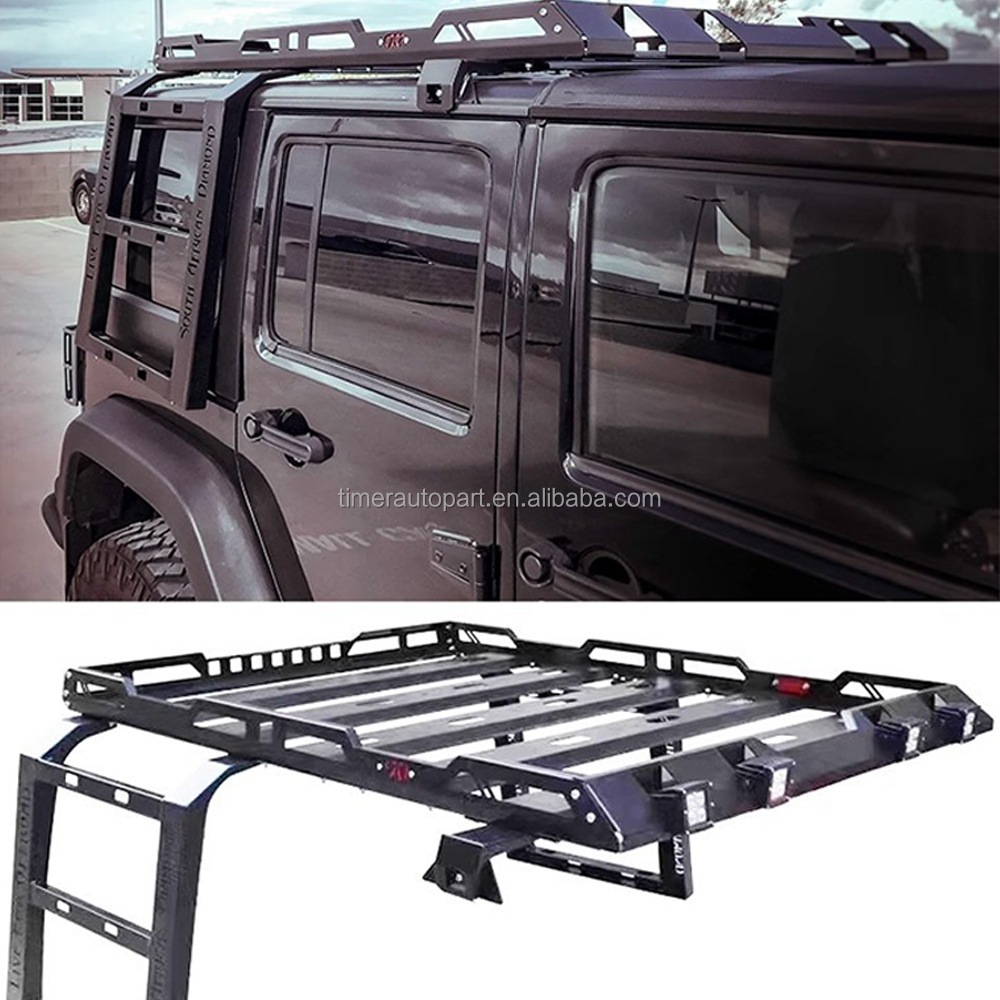 Camper Travel Outdoors Aluminium Car Toproof Luggage Tray Carrier Cargo Jeep Jk Jl Roof Rack With 2 Ladders And Lamps