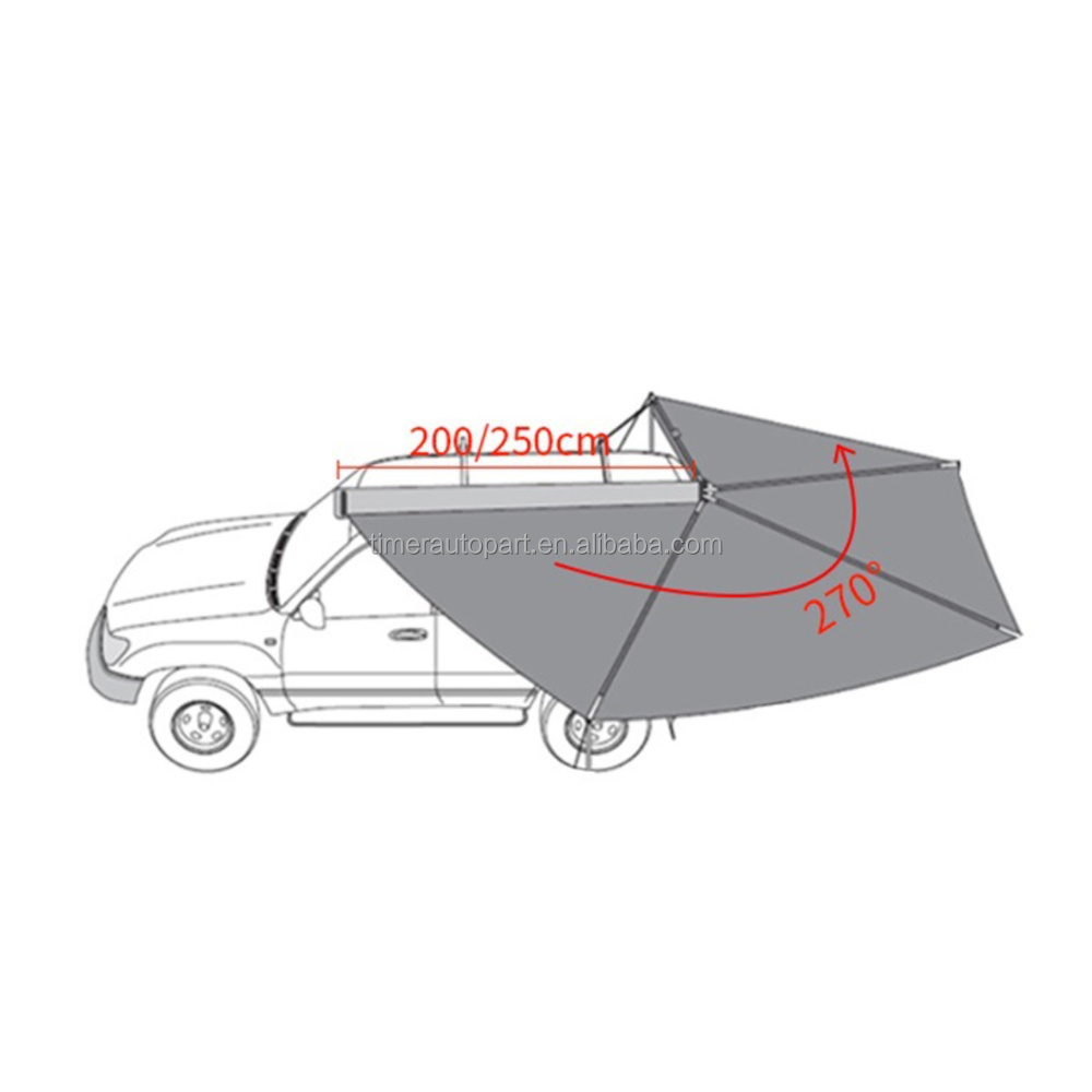 Odm Oem 2023 Heavy Duty 4x4 Offroad Suv Car Side Canopy Side Awning Tent Retractable 270 Free Standing Top Roof Sun Shade 2X2M