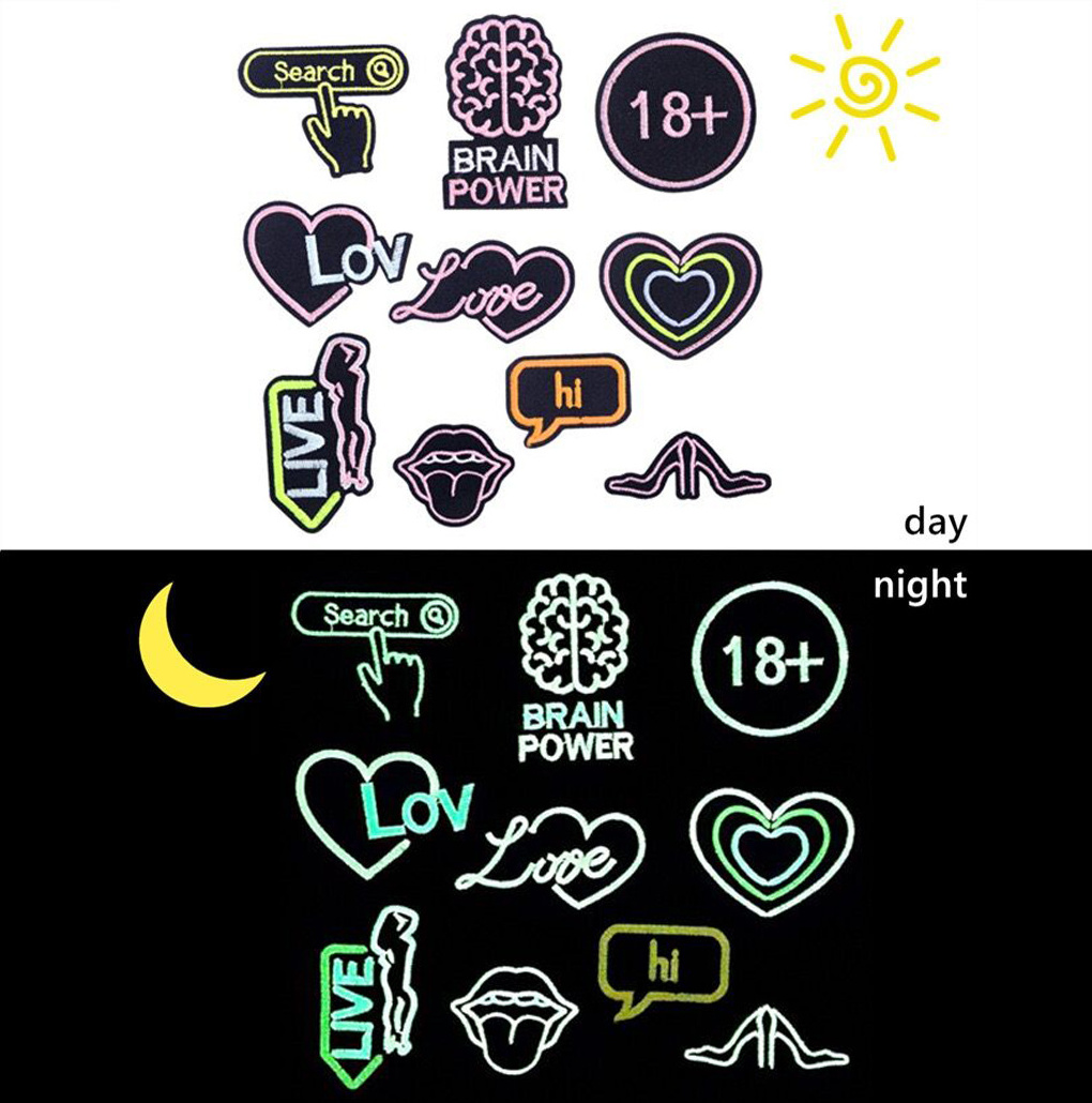 Fashion Simple Line Metaverse Nightlight Embroidered Patches Pop Scrawl Love Sexy Lip Brain Power Iron On Badge For Clothing Hat