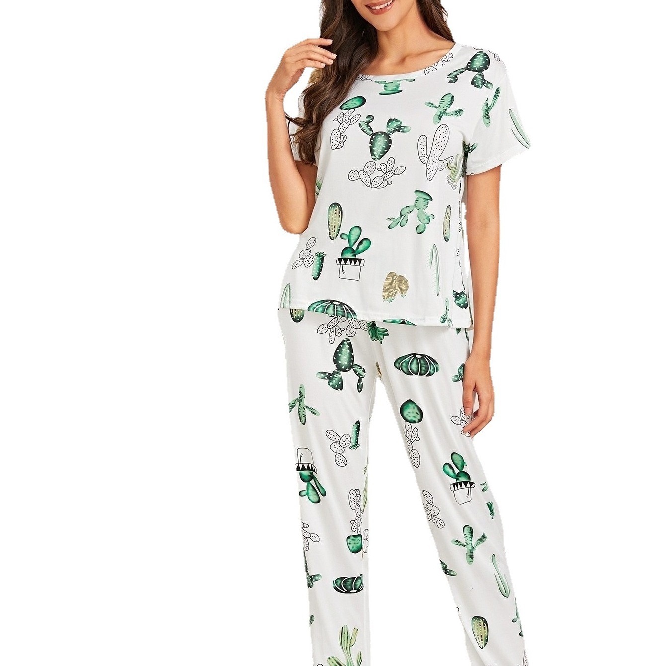 wholesale custom women's sleepwear cross-border printing pajamas women's Short-sleeved trousers home wear two-piece set