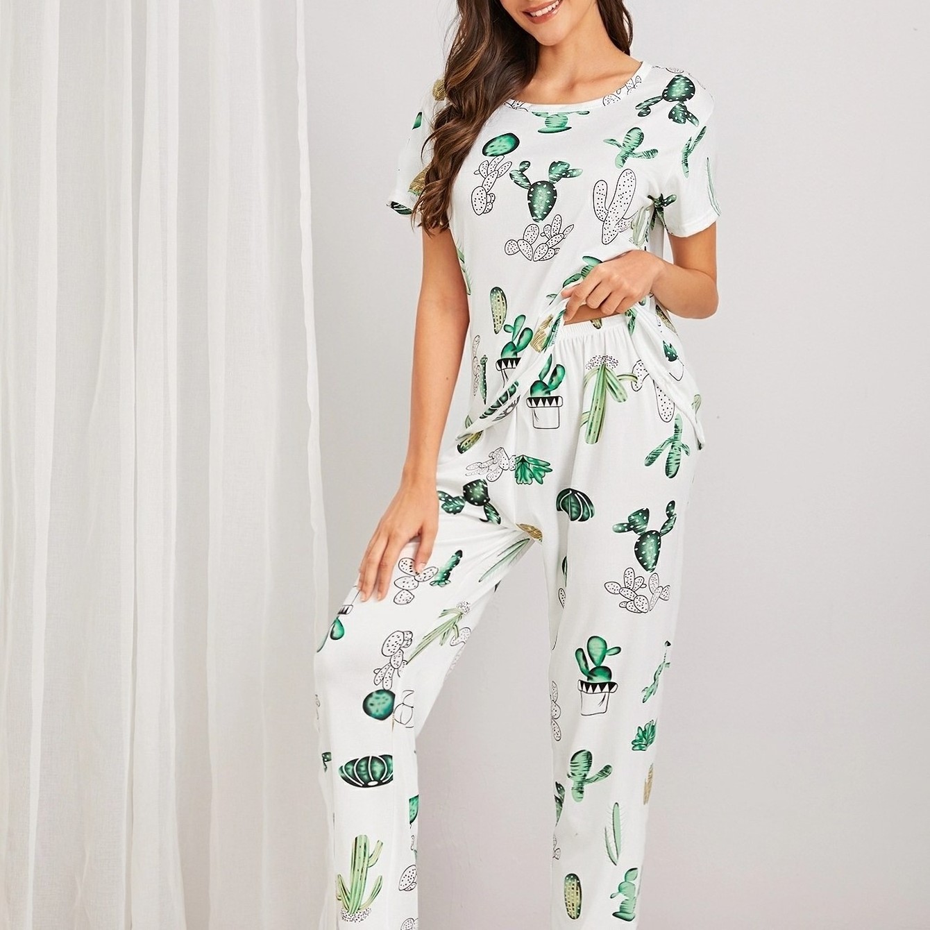 wholesale custom women's sleepwear cross-border printing pajamas women's Short-sleeved trousers home wear two-piece set