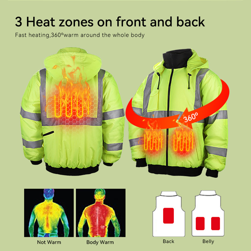 Waterproof Heating Thermal Power Battery Electric Heated Construction Work Jacket For Winter Mens Women Reflective Heated Jacket