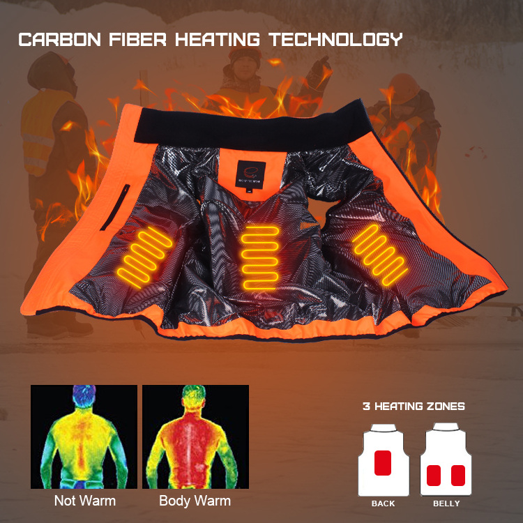 Customize Waterproof Orange Work Heated Reflective Vest With Rechargeable Battery Usb For Man Women Electric Heating Heated Vest