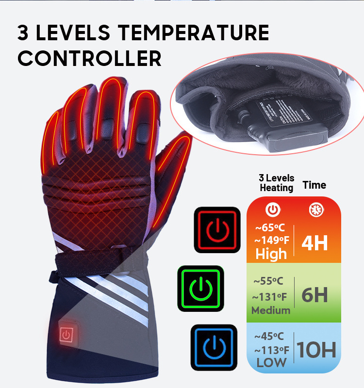 Waterproof Full-Finger Knuckle Protection Rechargeable Safety Touch Screen Heated Riding Electric Gloves Motorcycle Riding