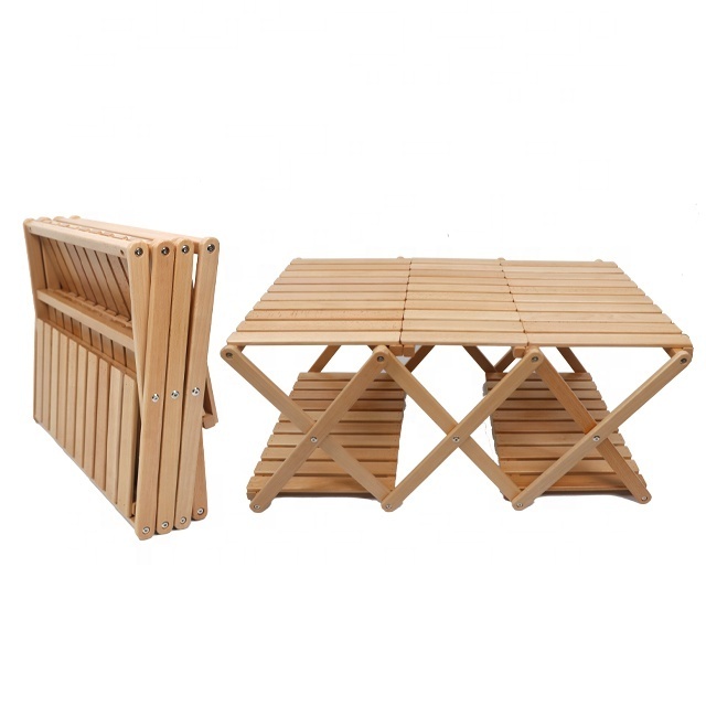 Shelf and Table Double Function Beech Wood Kids Folding Camping Table Foldable