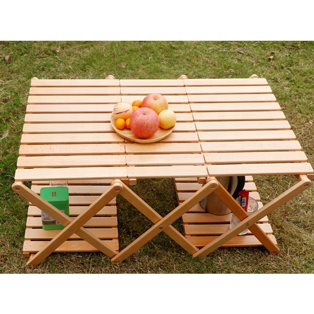 Shelf and Table Double Function Beech Wood Kids Folding Camping Table Foldable