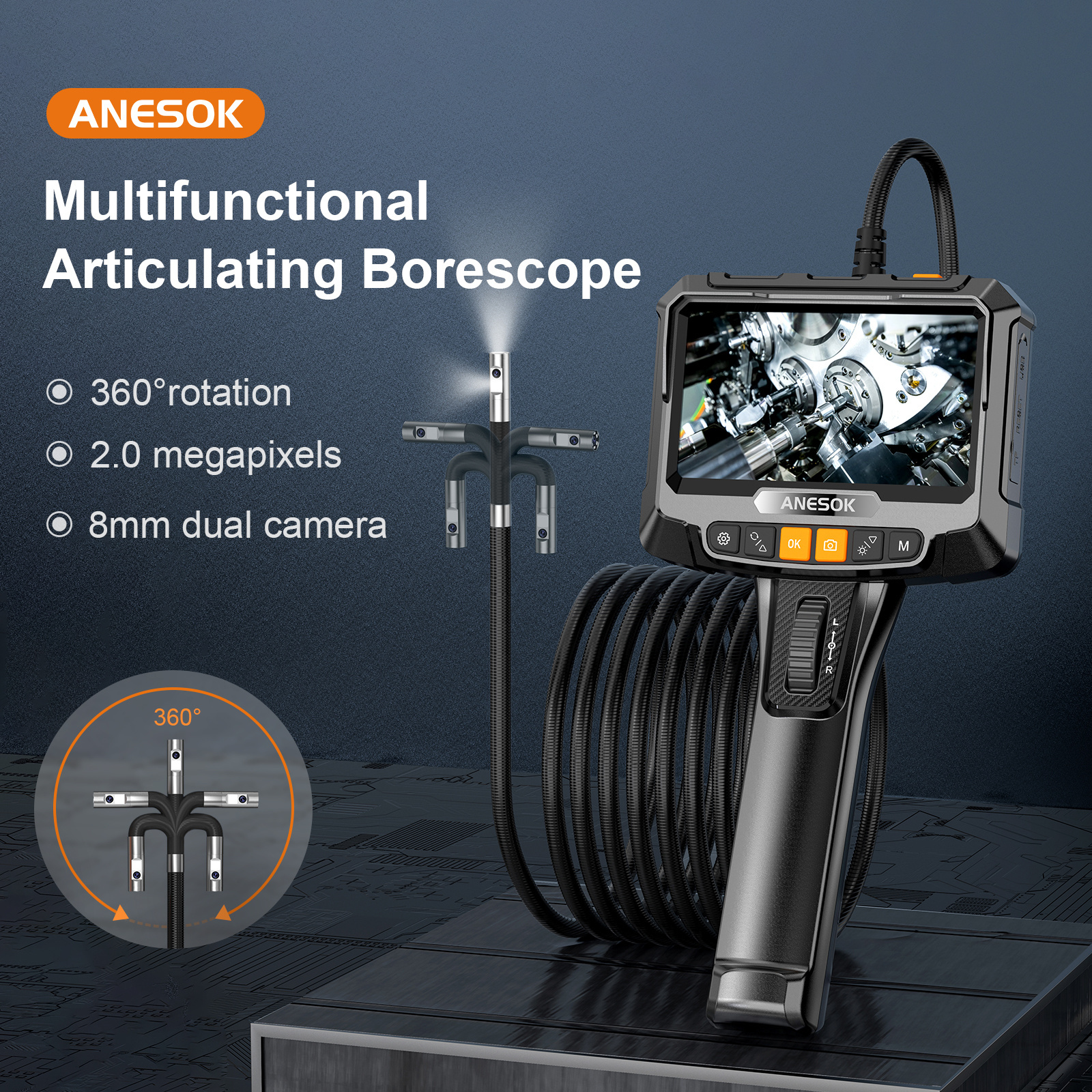 Smart Electric Motor Car Repair Tools Technical Endoscope Flexible Snake Scope 2 Way Articulating Engine Inspection Borescope