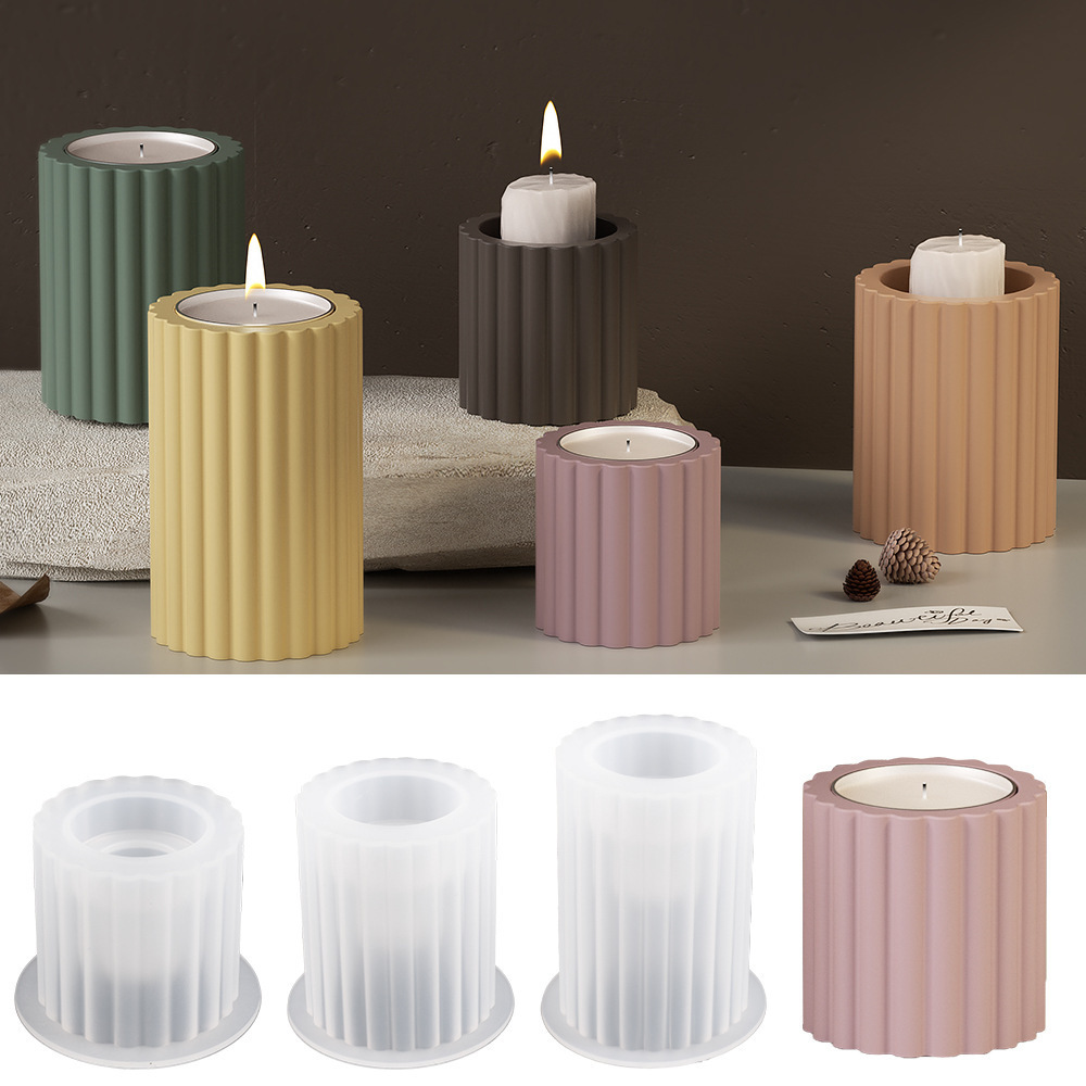 Timesrui DIY crystal drop glue cement gypsum candle holder mold striped cylindrical candle holder ornament silicone mold