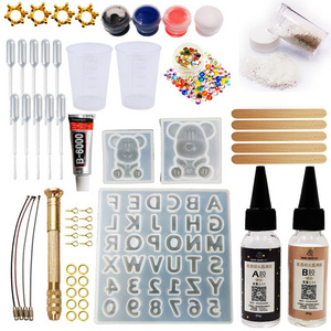 QIAOQAIO DIY Epoxy Resin Gummy bear with letters Molds Jewelry Making Tool Kit With Resin AB Glue key chain kit DIY gift