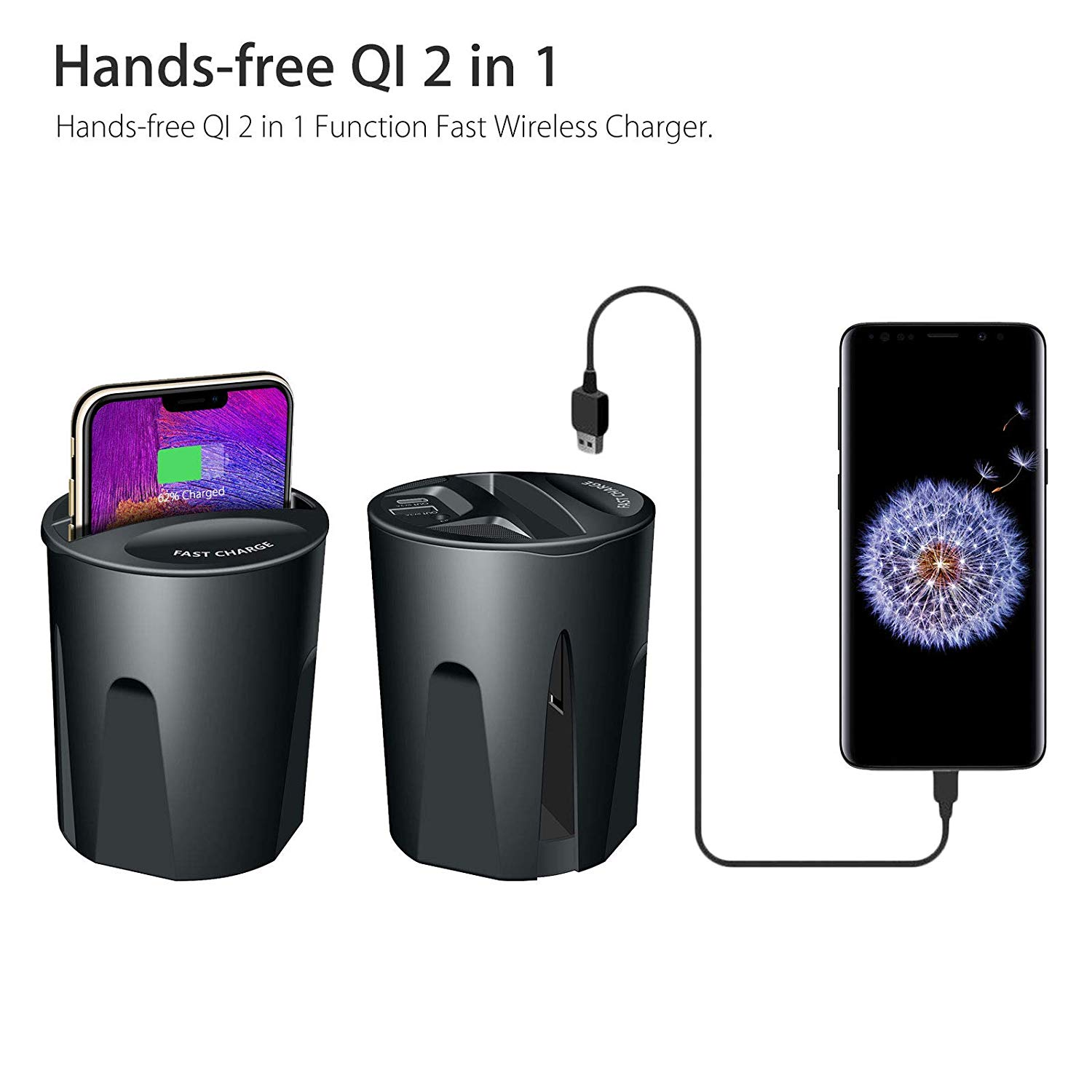 New design popular 2022 10W Car Wireless Charger Cup  Car Charger Holder with USB Mobile Phone Charger for Android phones