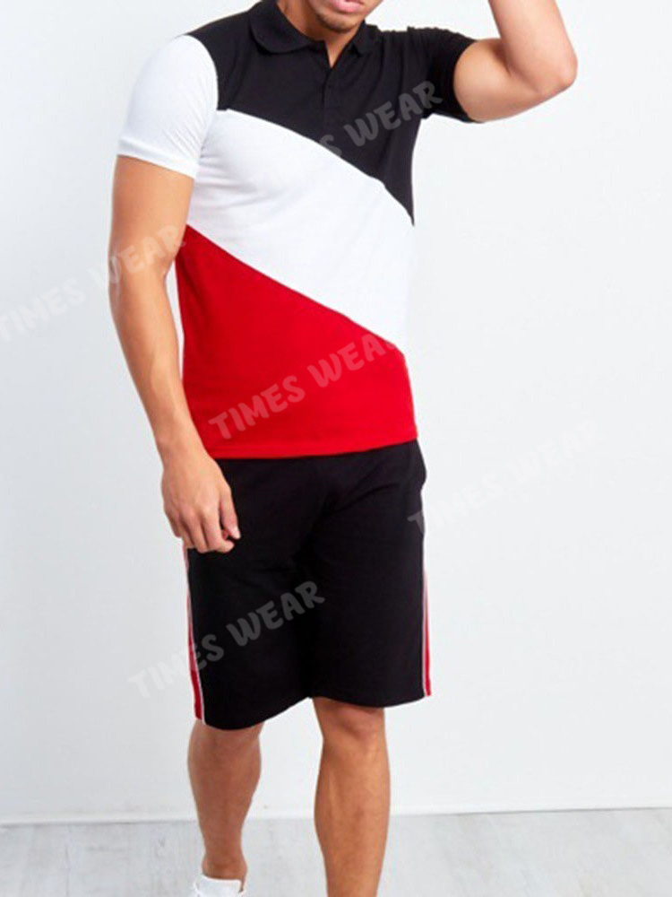 High Quality Pocket European Color Block Shorts Set Summer Men's Outfit Short Tracksuit