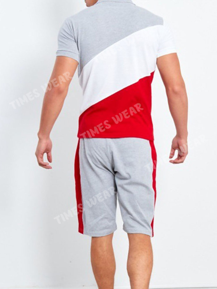 High Quality Pocket European Color Block Shorts Set Summer Men's Outfit Short Tracksuit