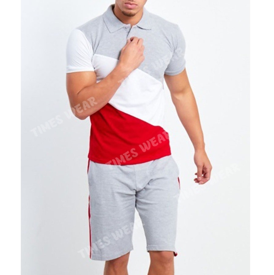 High Quality Pocket European Color Block Shorts Set Summer Men's Outfit Short Tracksuit