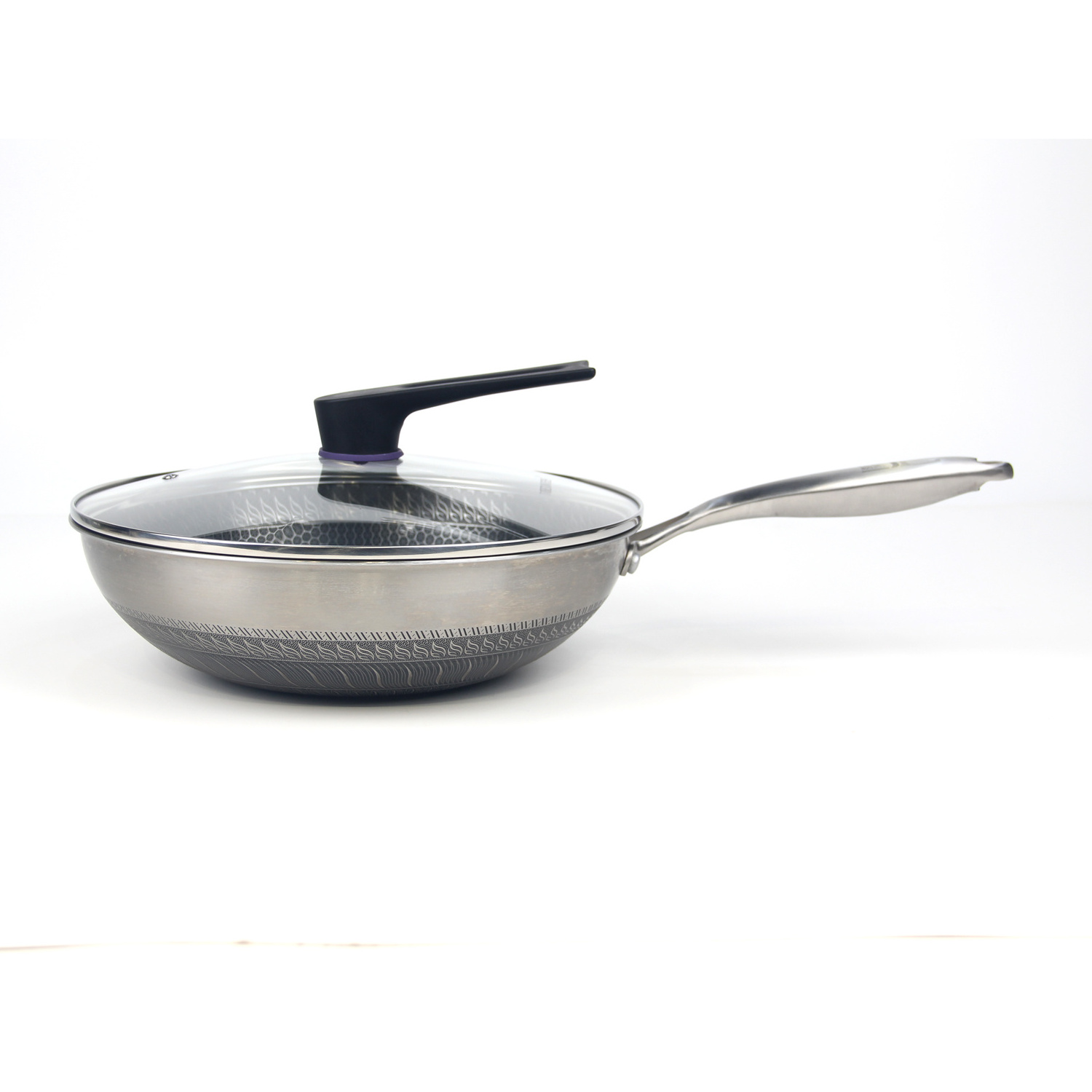 2023 New Design Triply Stainless Steel Chinese Wok Cookwares With Glass Lid For Kitchen