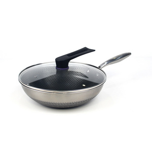 2023 New Design Triply Stainless Steel Chinese Wok Cookwares With Glass Lid For Kitchen