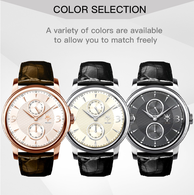 TIME TOKEN Private Labeling Mens Watches Luxury Round Pointer Quartz Watch White Mens Genuine Brown Leather Watch