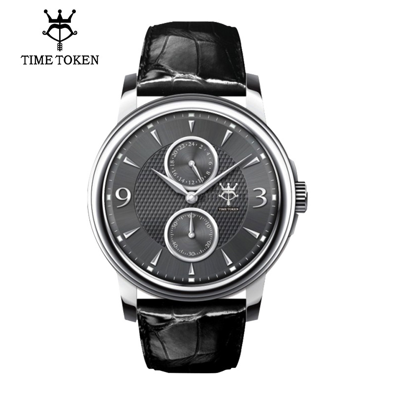 TIME TOKEN Private Labeling Mens Watches Luxury Round Pointer Quartz Watch White Mens Genuine Brown Leather Watch